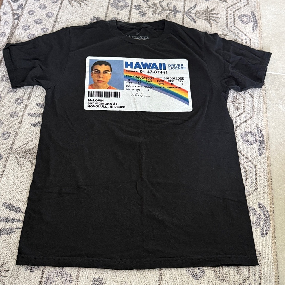 Superbad Black T-Shirt with Hawaii License Graphic